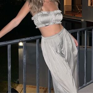 Sage Satin Green Matching Two-Piece Set